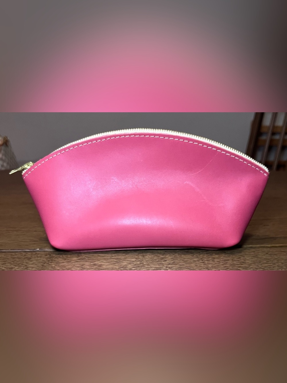 Portland Leather Goods Eclipse Makeup Bag Guava Pink Leather Cosmetic Pouch - Picture 3 of 12